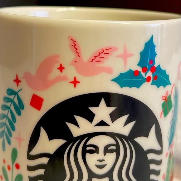 NEW Starbucks Candy Cane Christmas Coffee Mug Pink Doves Black Mermaid Holly - Picture 4 of 8
